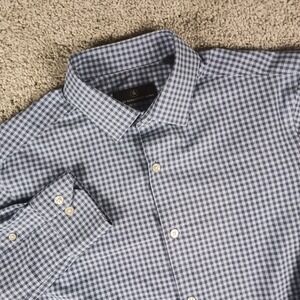Hart Schaffner Marx M Mens Blue Gingham Check Long Sleeve Button Down Shirt